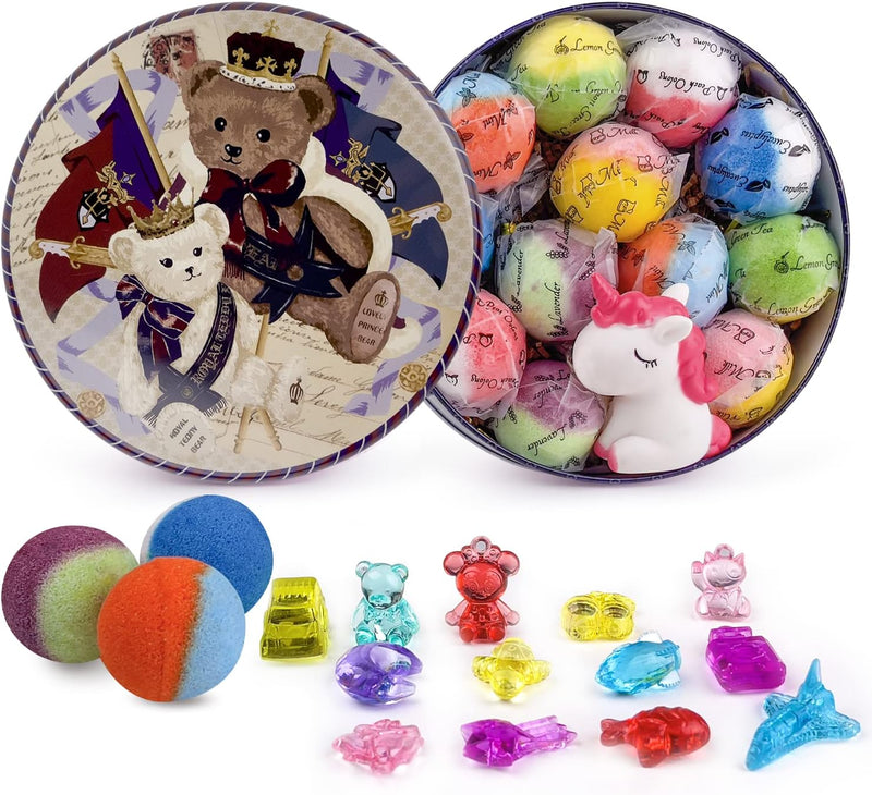 Bath Bombs for Kids,12Pcs Bath Bombs with Surprise Crystal Toys Inside, Handmade Natural and Organic Bubble Bath Bombs, Birthday Christmas Easter Gift for Girls